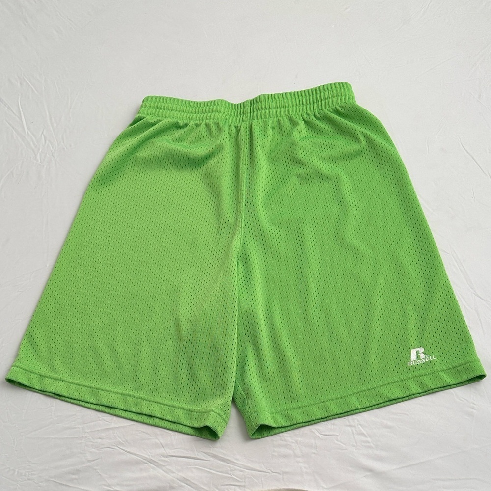 Russell lime green mesh pull-on elastic drawstring waist athletic shorts